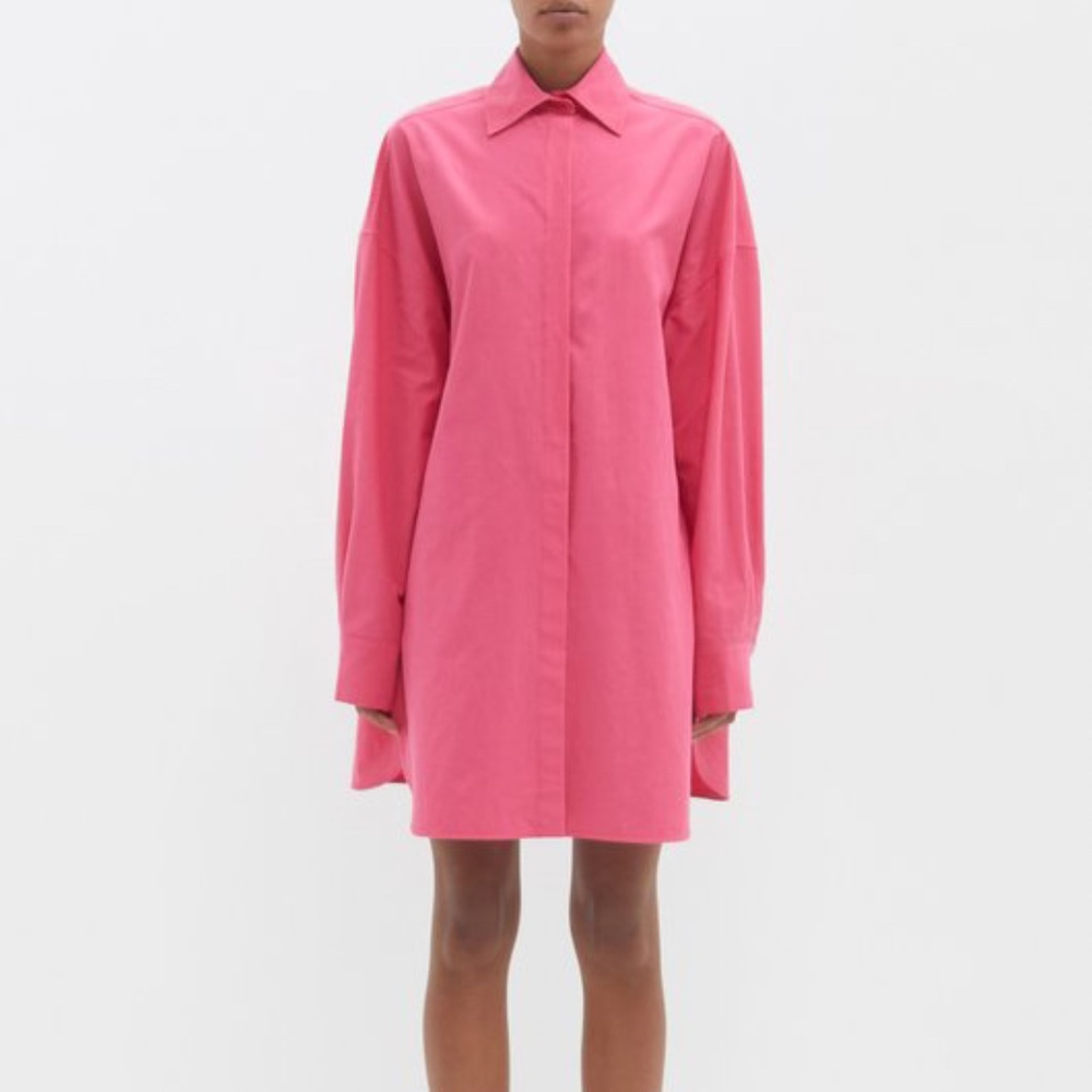 RAEY Bright Pink Oversized Cotton + Lyocell Shirt Dress L XL - Picture 2 of 11
